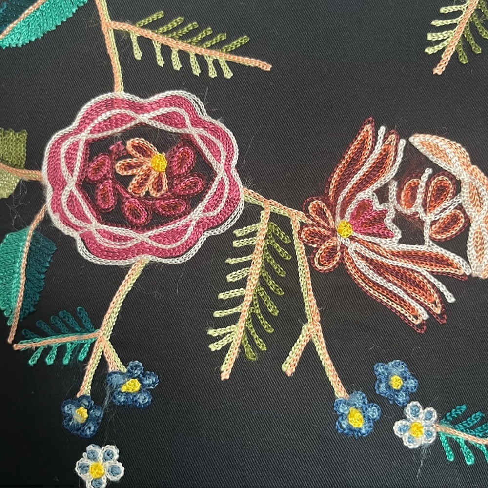Vintage 90s Bedford Fair Embroidered Black Floral Jacket Folk Women's L - Picture 6 of 9